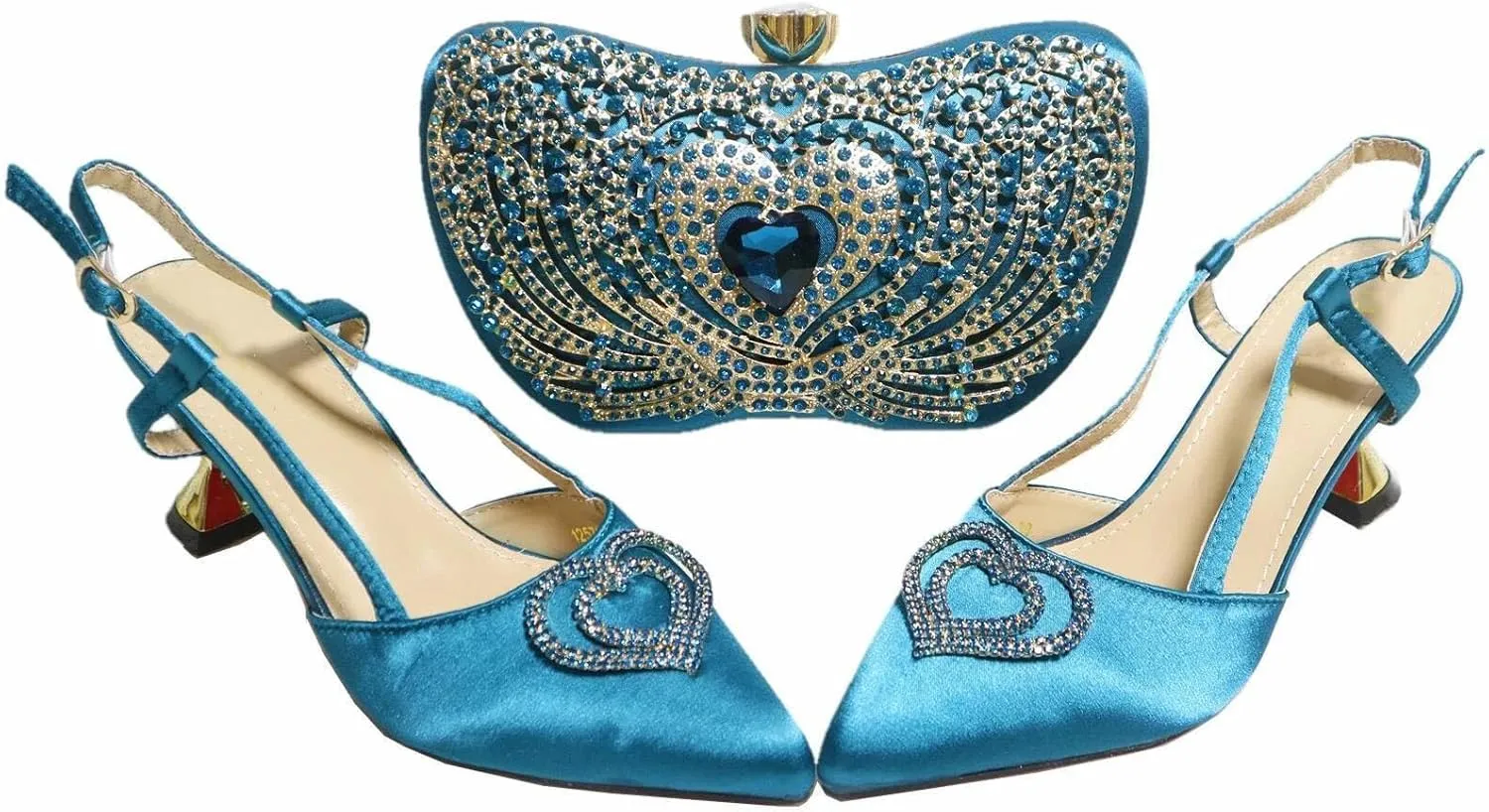 Womens Nigerian Inspired Designer Evening Shoes and Clutch Set Rhinestone Pattern High Heels for Bridal Party