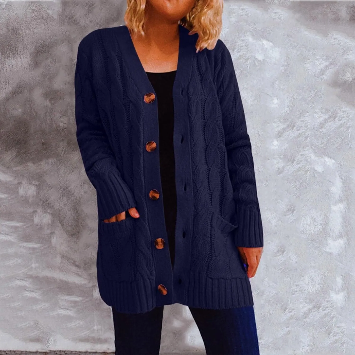 Women's Open Front Cardigan Sweater Chunky Soft Knit Casual Long Sleeve Sweaters Solid Color Loose with Pocket 2024