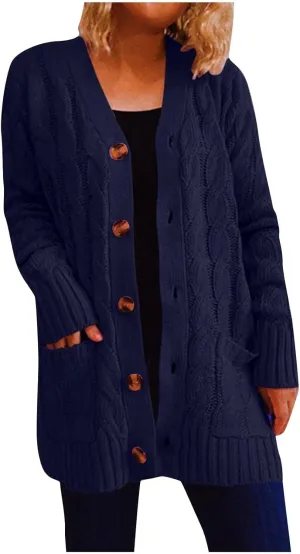 Women's Open Front Cardigan Sweater Chunky Soft Knit Casual Long Sleeve Sweaters Solid Color Loose with Pocket 2024