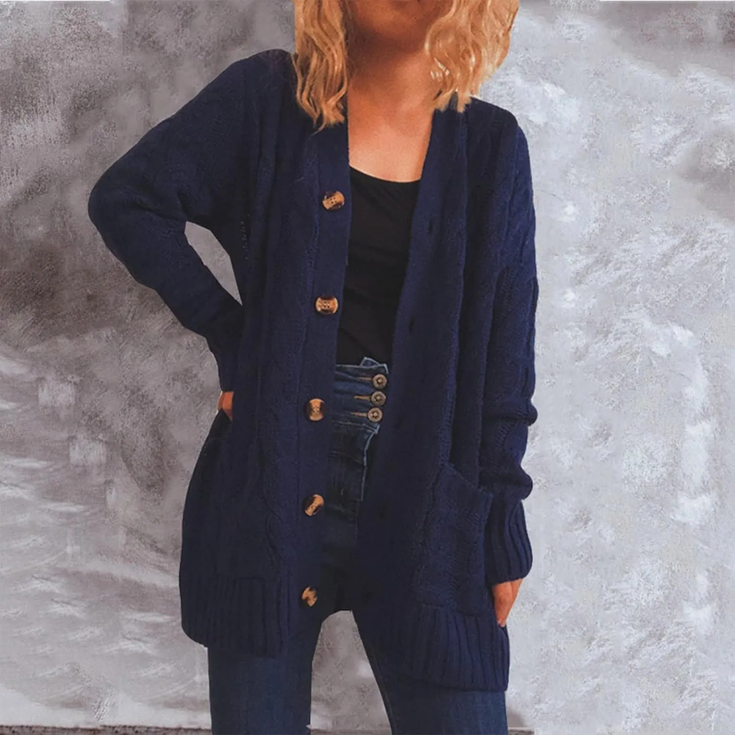 Women's Open Front Cardigan Sweater Chunky Soft Knit Casual Long Sleeve Sweaters Solid Color Loose with Pocket 2024