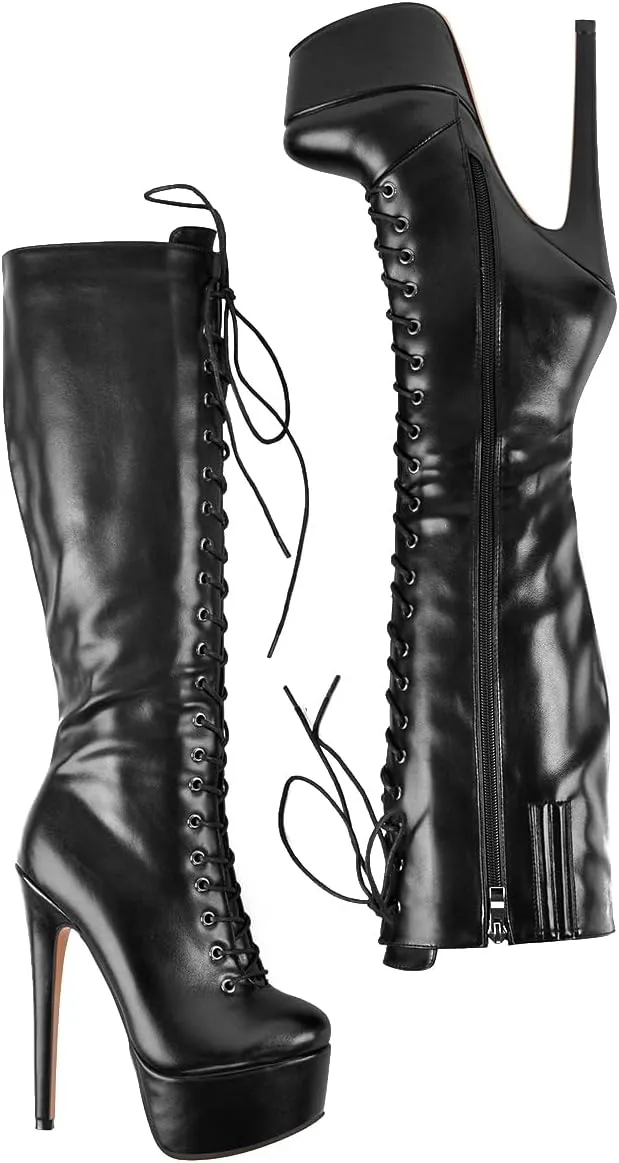 Women's Over The Knee Pull On Buckle Stiletto Heeled Lace Up Boots