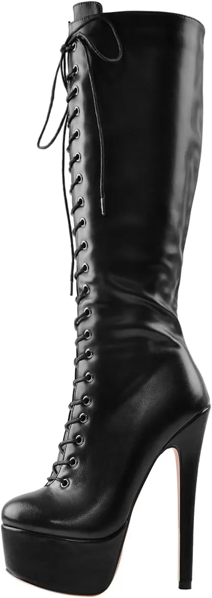 Women's Over The Knee Pull On Buckle Stiletto Heeled Lace Up Boots