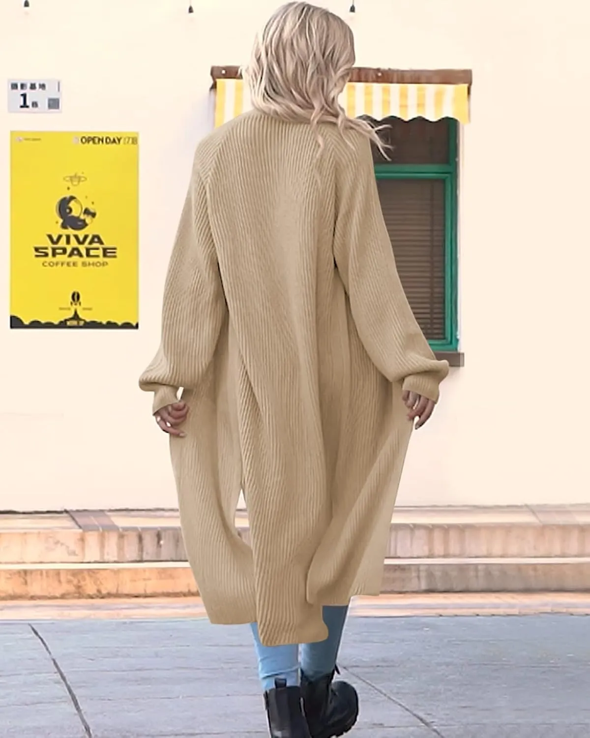 Women's Oversized Long Cardigan Sweaters Long Sleeve Split Open Front Drape Knit Duster Coat