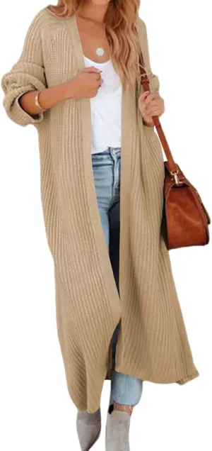 Women's Oversized Long Cardigan Sweaters Long Sleeve Split Open Front Drape Knit Duster Coat