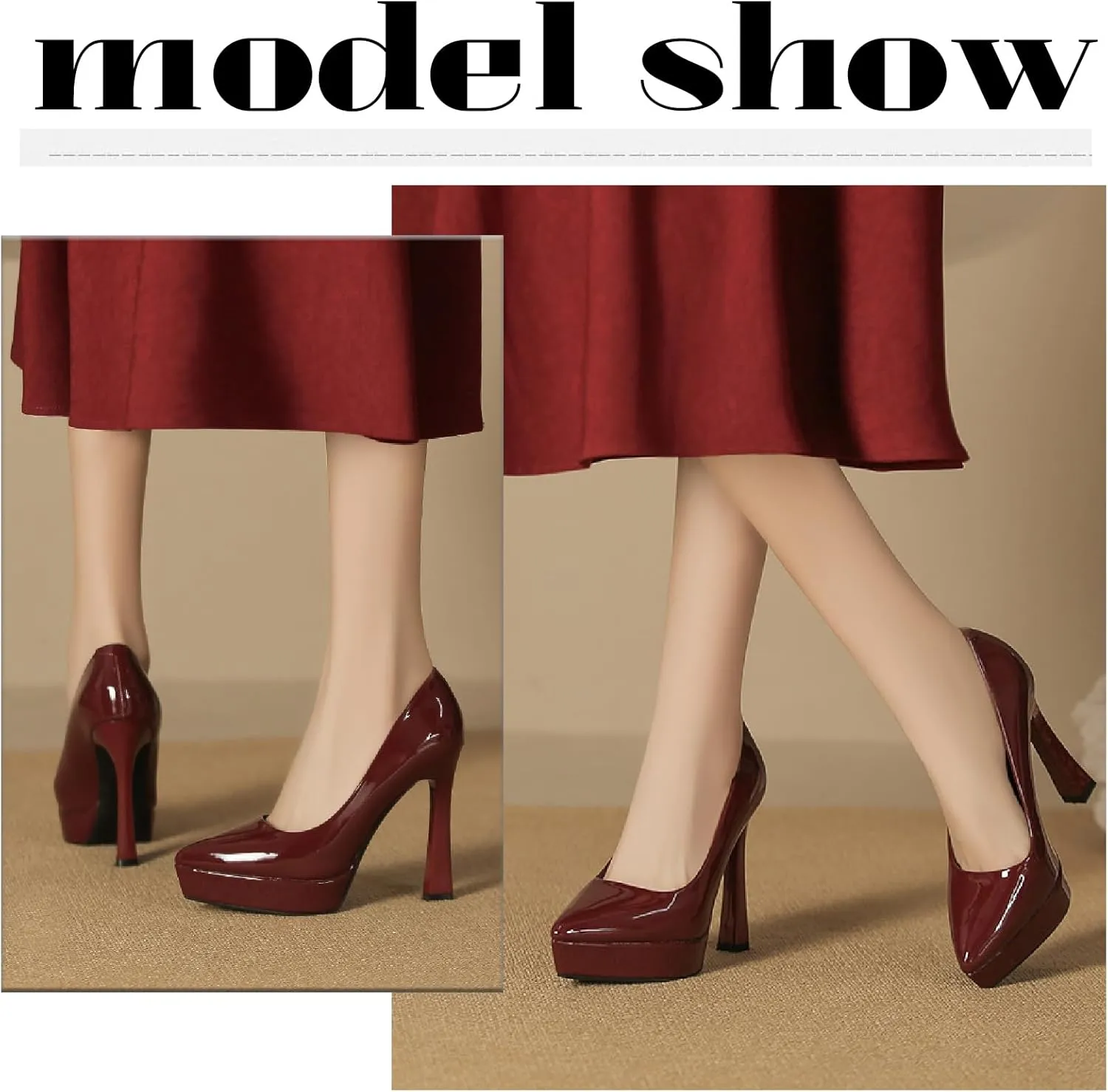 Women's Patent Leather Platform Stiletto Pumps Sexy Closed Pointed Toe Slip On Comfortable High Heels Sandals for Party Wedding Date Office Dress Shoes
