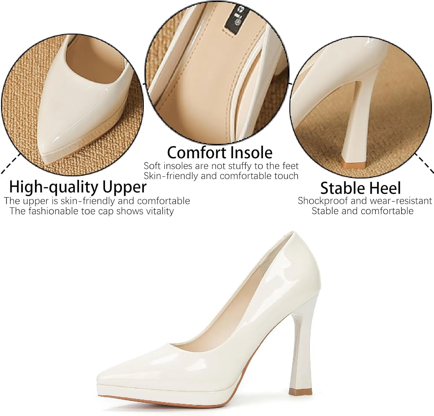 Women's Patent Leather Platform Stiletto Pumps Sexy Closed Pointed Toe Slip On Comfortable High Heels Sandals for Party Wedding Date Office Dress Shoes