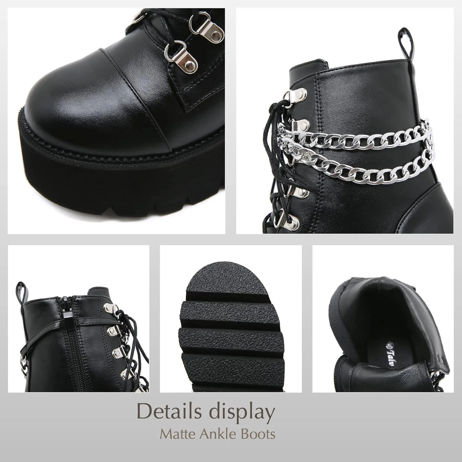 Womens Platform Boots Round Toe Chunky Ankle Boots Punk Boots Lace Up&Zipper Combat Boots