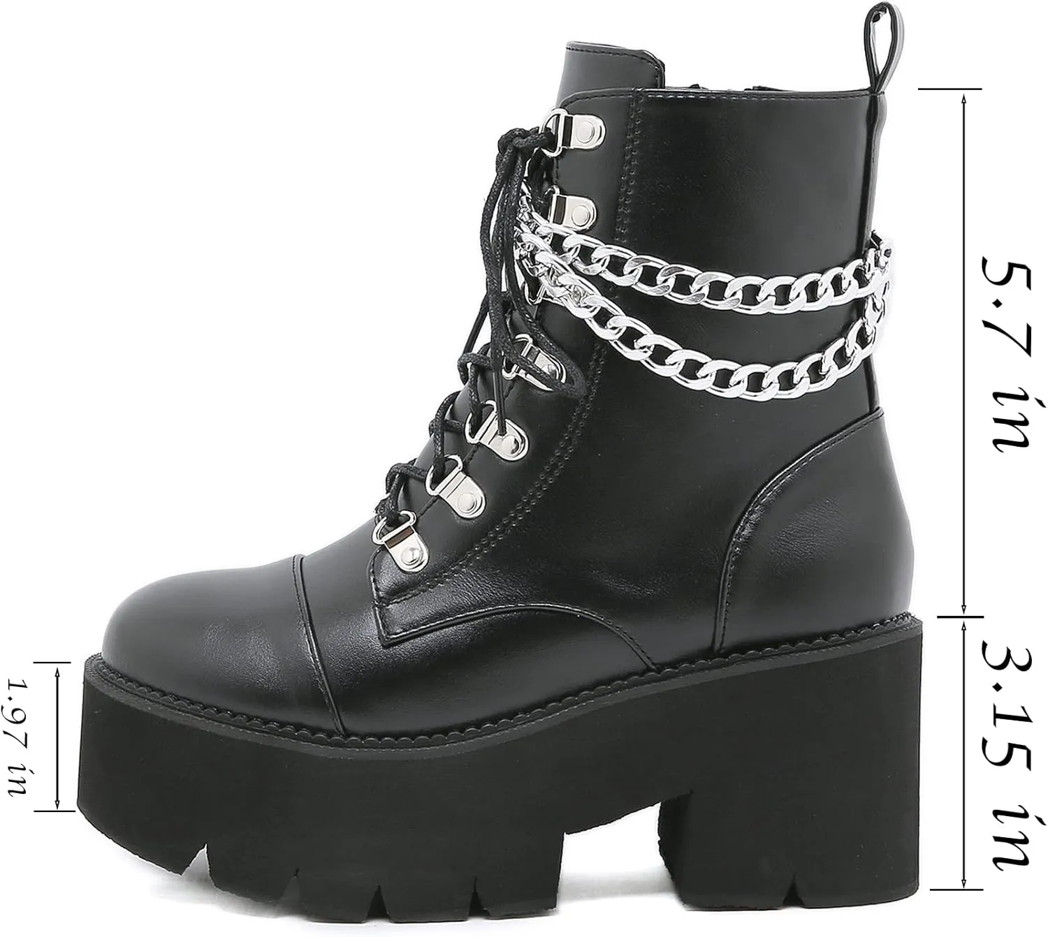 Womens Platform Boots Round Toe Chunky Ankle Boots Punk Boots Lace Up&Zipper Combat Boots