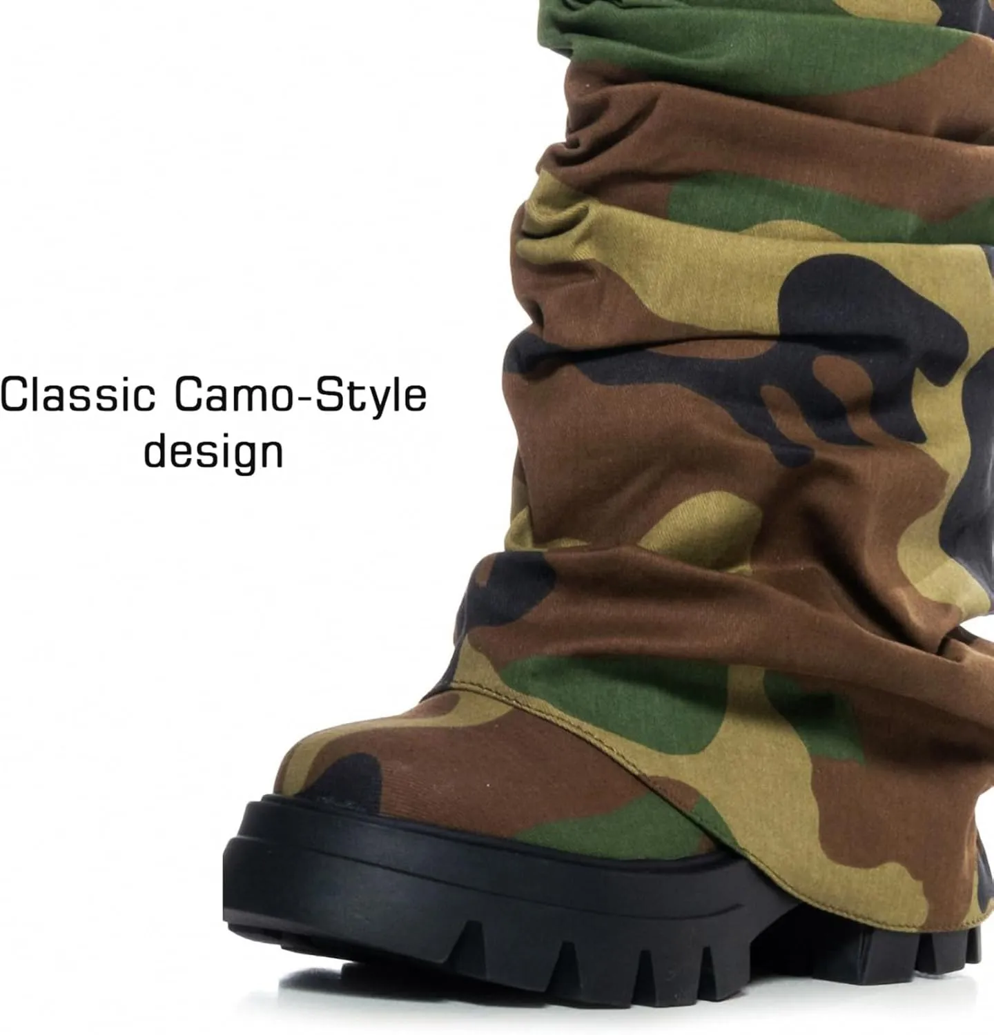 Women's Platform fold over Round Toe Chunky Heel wide calf Boots Fashion Pull-On Party Slouchy Shark Mid Calf Shoes