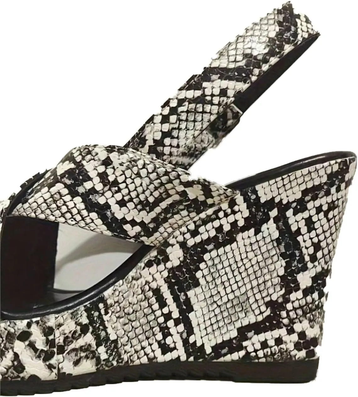Women's Platform Slingback Wedge Heels with Buckle Ankle Strap Peep Toe X-Strap Trendy Snakeskin High Heels Sandals for Summer