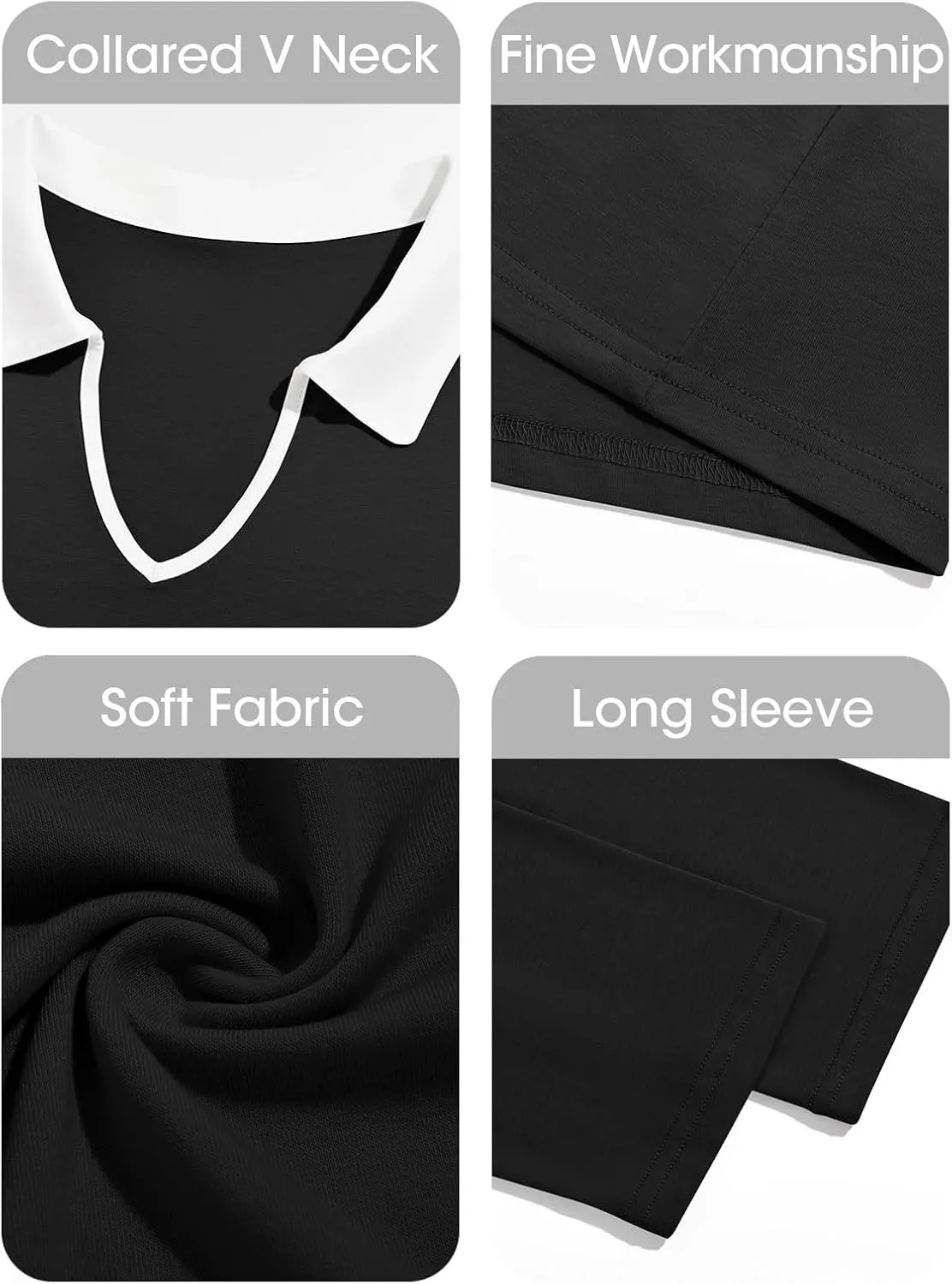 Womens Polo Shirts Fall Collared 3/4 Sleeve Tops Color Block Work Casual Blouses