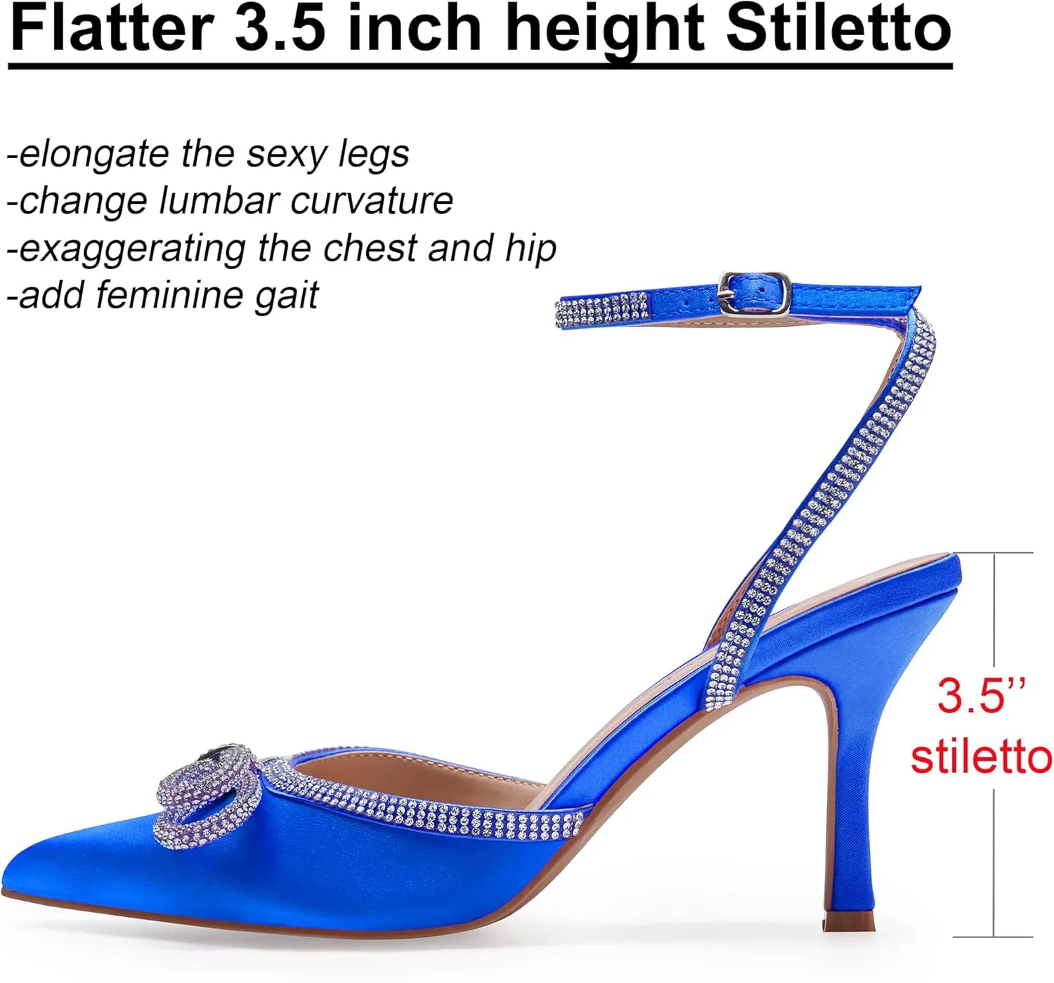 Women's Rhinestone Bow Heels Sparkly Wedding Closed Pointed Toe High Sexy Satin Stiletto Ankle Strap Pumps Bridal Dress Heeled Sandals