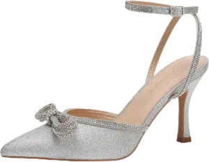 Women's Rhinestone Bow Heels Sparkly Wedding Closed Pointed Toe High Sexy Satin Stiletto Ankle Strap Pumps Bridal Dress Heeled Sandals