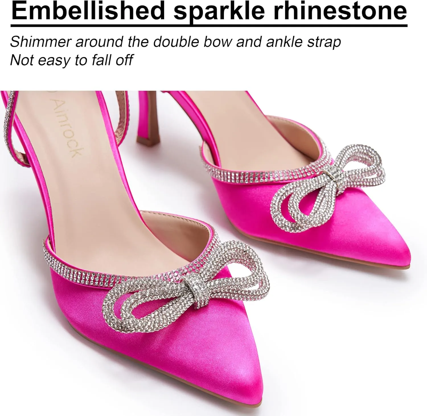 Women's Rhinestone Bow Heels Sparkly Wedding Closed Pointed Toe High Sexy Satin Stiletto Ankle Strap Pumps Bridal Dress Heeled Sandals