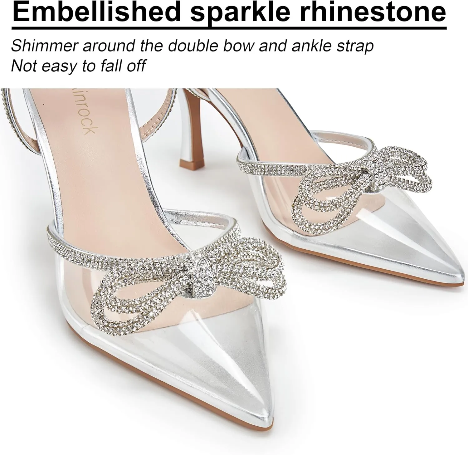 Women's Rhinestone Bow Heels Sparkly Wedding Closed Pointed Toe High Sexy Satin Stiletto Ankle Strap Pumps Bridal Dress Heeled Sandals