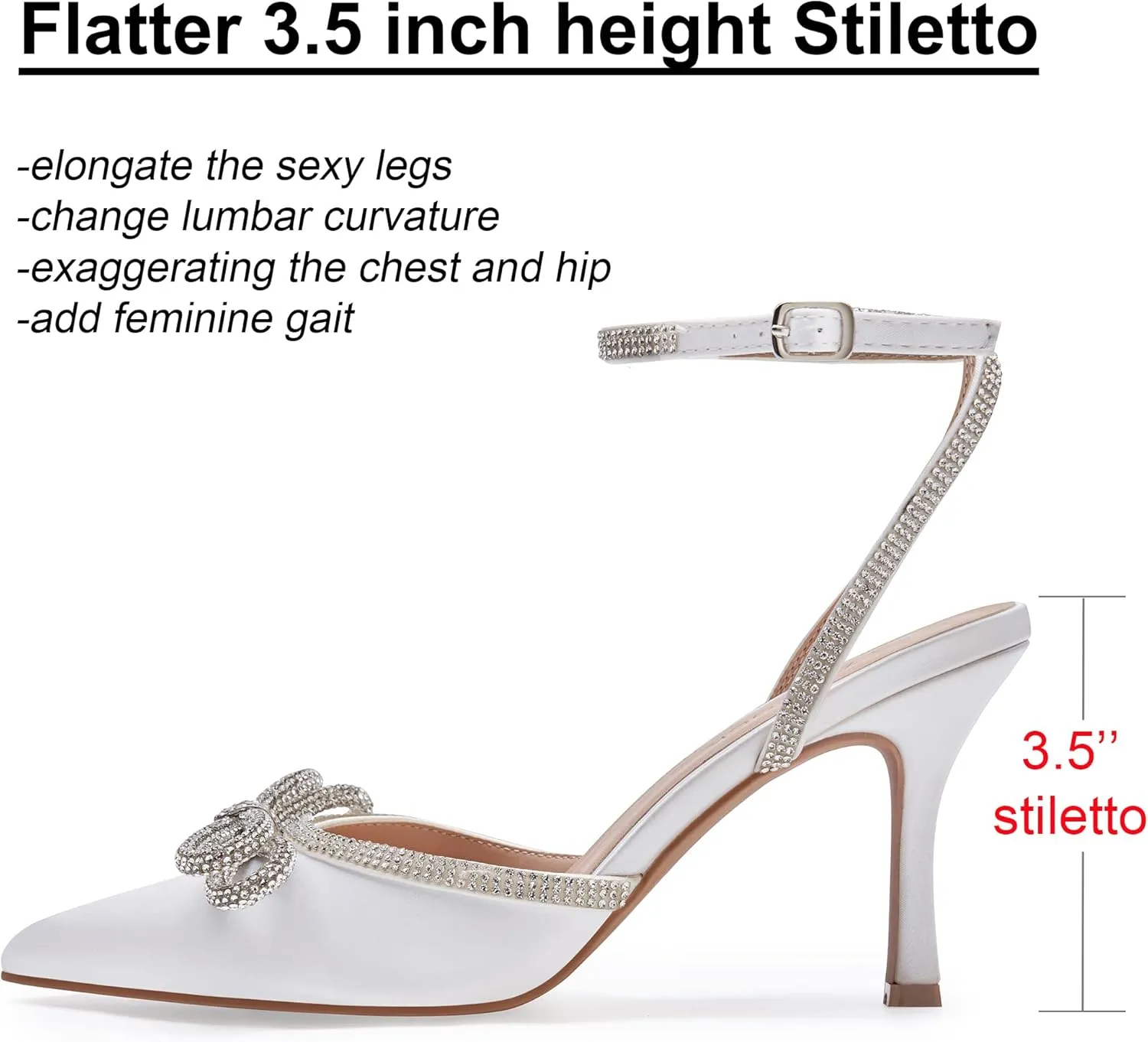 Women's Rhinestone Bow Heels Sparkly Wedding Closed Pointed Toe High Sexy Satin Stiletto Ankle Strap Pumps Bridal Dress Heeled Sandals