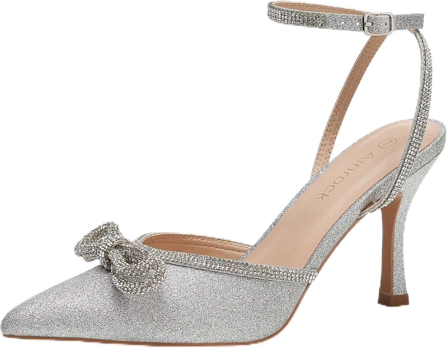 Women's Rhinestone Bow Heels Sparkly Wedding Closed Pointed Toe High Sexy Satin Stiletto Ankle Strap Pumps Bridal Dress Heeled Sandals