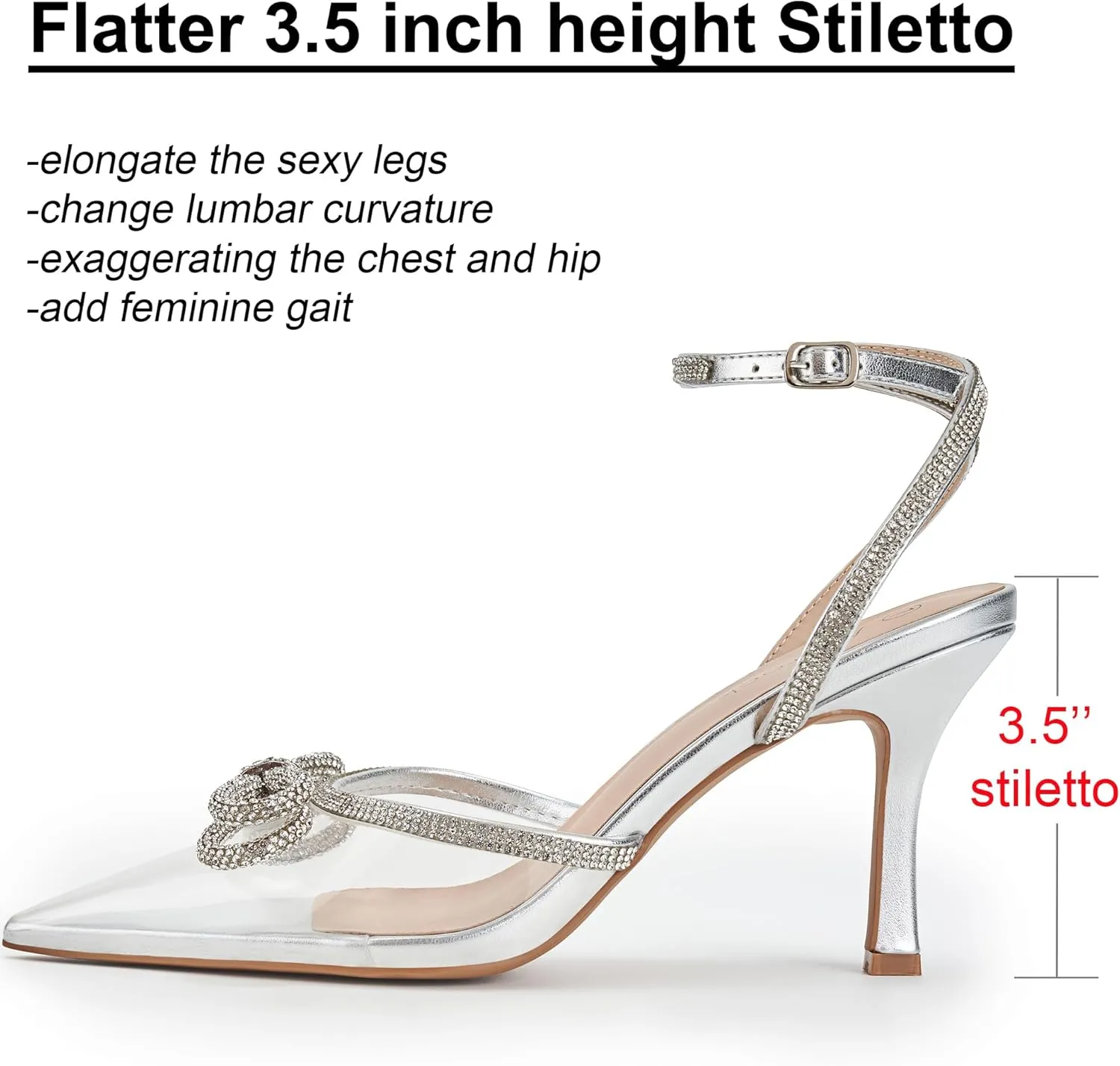 Women's Rhinestone Bow Heels Sparkly Wedding Closed Pointed Toe High Sexy Satin Stiletto Ankle Strap Pumps Bridal Dress Heeled Sandals