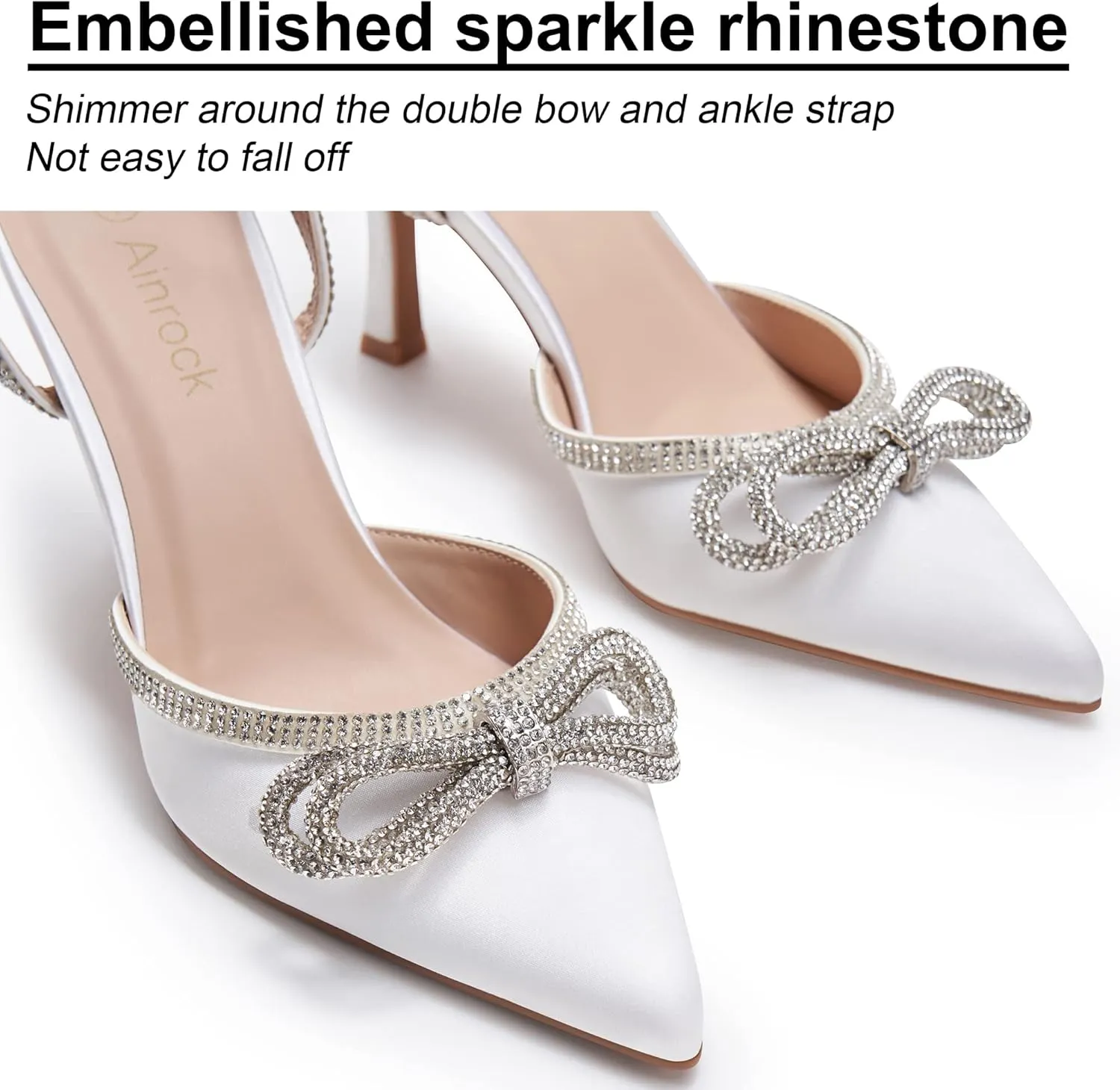 Women's Rhinestone Bow Heels Sparkly Wedding Closed Pointed Toe High Sexy Satin Stiletto Ankle Strap Pumps Bridal Dress Heeled Sandals