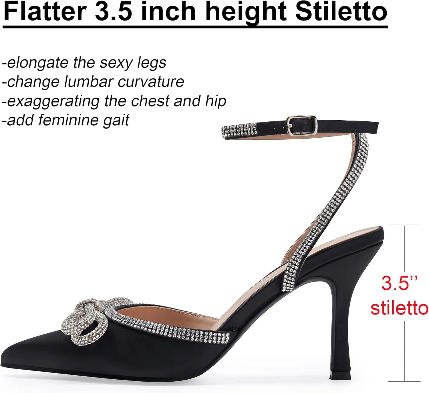 Women's Rhinestone Bow Heels Sparkly Wedding Closed Pointed Toe High Sexy Satin Stiletto Ankle Strap Pumps Bridal Dress Heeled Sandals