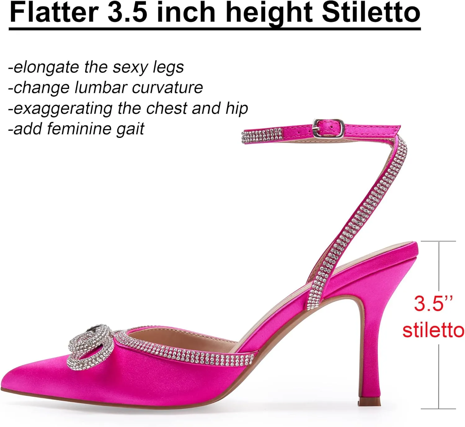 Women's Rhinestone Bow Heels Sparkly Wedding Closed Pointed Toe High Sexy Satin Stiletto Ankle Strap Pumps Bridal Dress Heeled Sandals