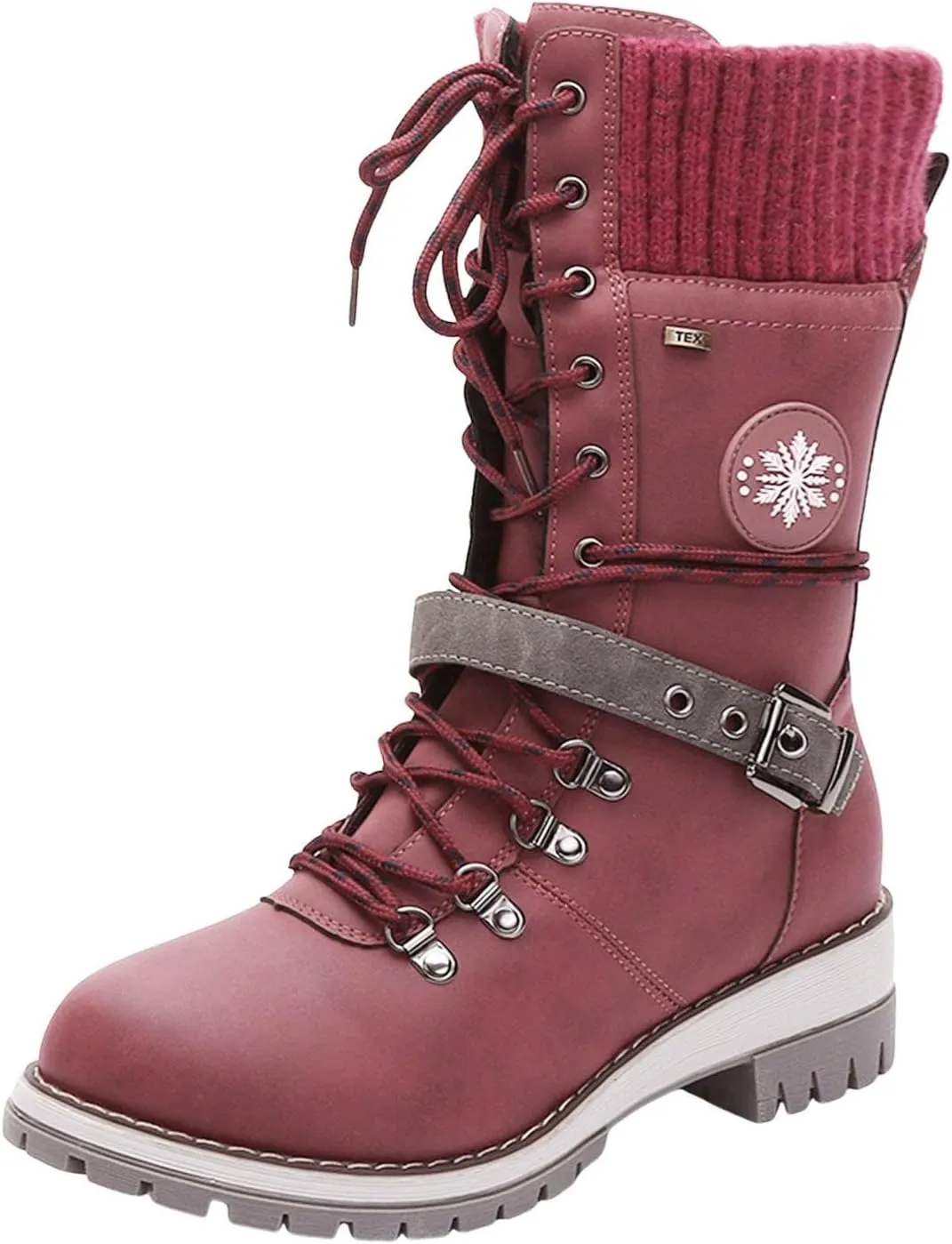 Women's Round Toe Low Heel Non-slip Lace up Mid Calf Motorcycle Side Zipper Combat Cowboy Riding Boots