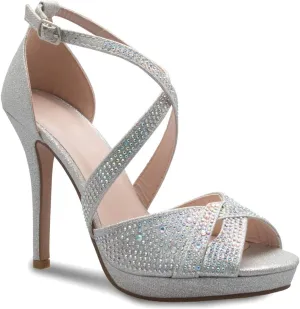 Womens Sexy Rhinestoned Cross Strap Heeled Sandals - Dress, Formal, Party Comfort