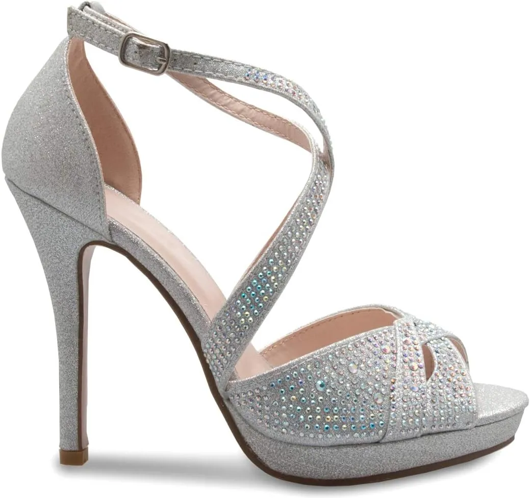 Womens Sexy Rhinestoned Cross Strap Heeled Sandals - Dress, Formal, Party Comfort