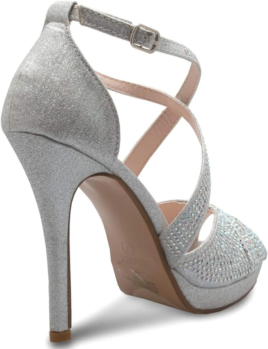 Womens Sexy Rhinestoned Cross Strap Heeled Sandals - Dress, Formal, Party Comfort