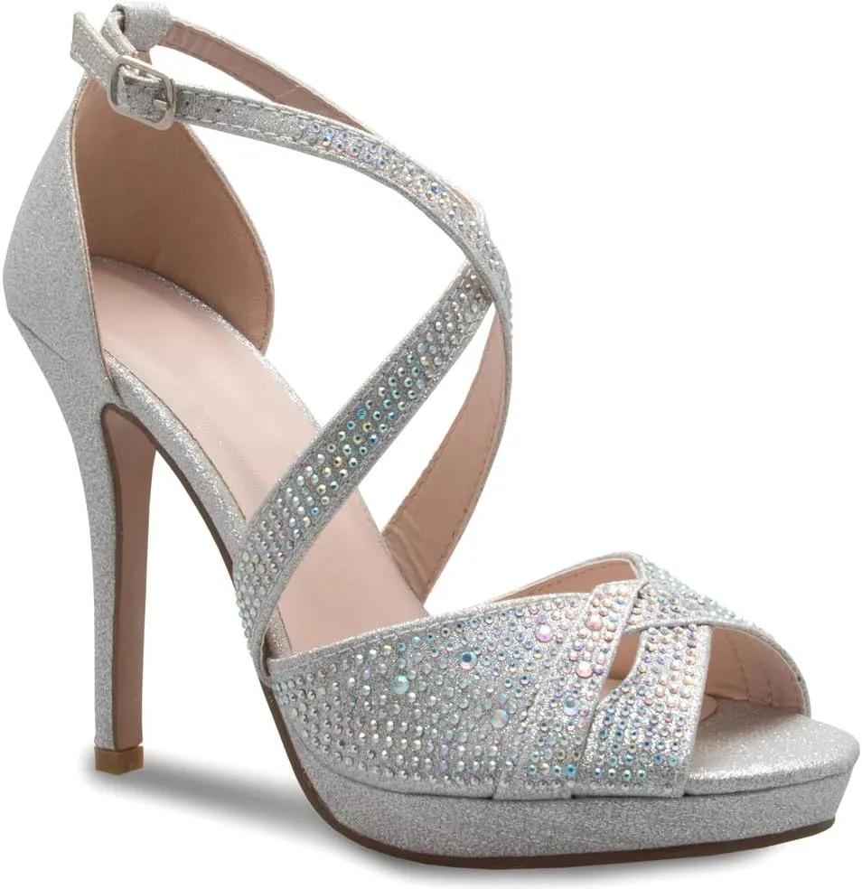 Womens Sexy Rhinestoned Cross Strap Heeled Sandals - Dress, Formal, Party Comfort