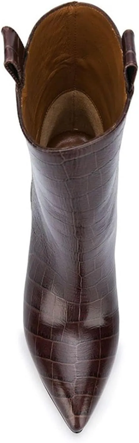 Women's Short Boots Thick High Heels Fashionable Winter Boots Crocodile Patterned Ultra-high Heels with Just One Kick