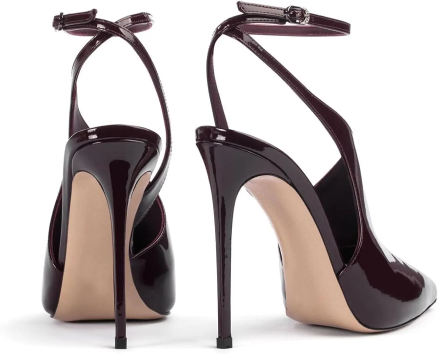 Women's Slingback Pumps Stiletto High-Heeled Sandals Closed Pointed Toe Sky High Heels Ankle Strap Buckle Dress Party Wedding Shoes Red/Black/Burgundy