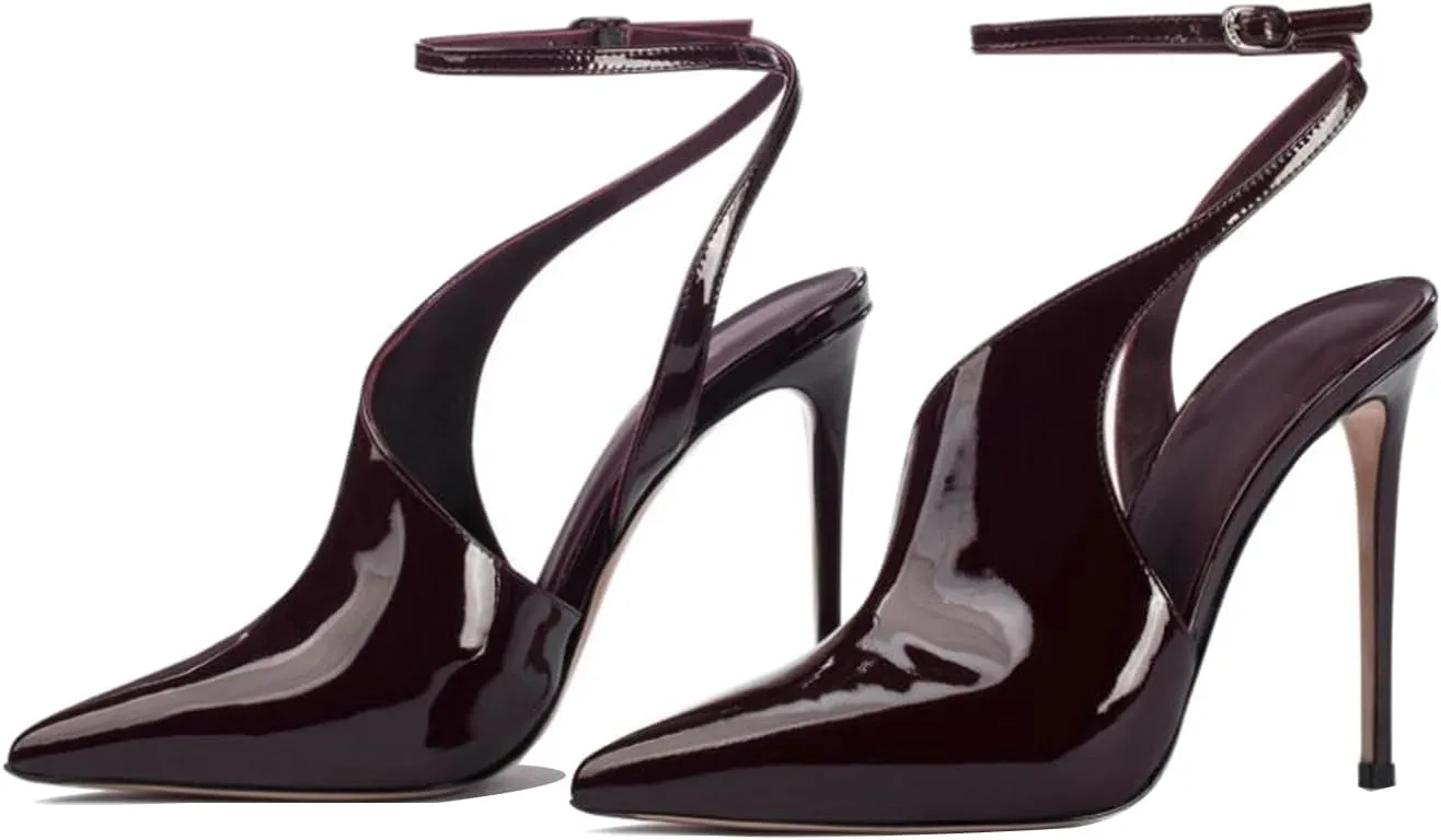 Women's Slingback Pumps Stiletto High-Heeled Sandals Closed Pointed Toe Sky High Heels Ankle Strap Buckle Dress Party Wedding Shoes Red/Black/Burgundy
