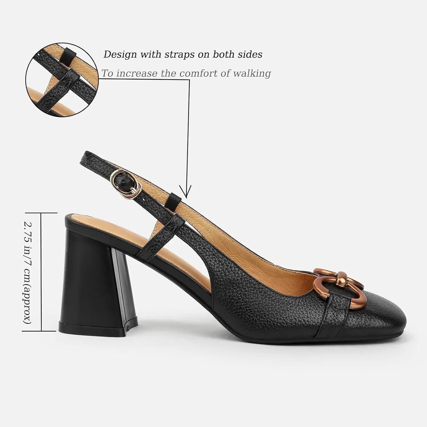 Women's Slingback Square Toe Chunky High Heels Sandals Ankle Buckle Dress Summer Pumps