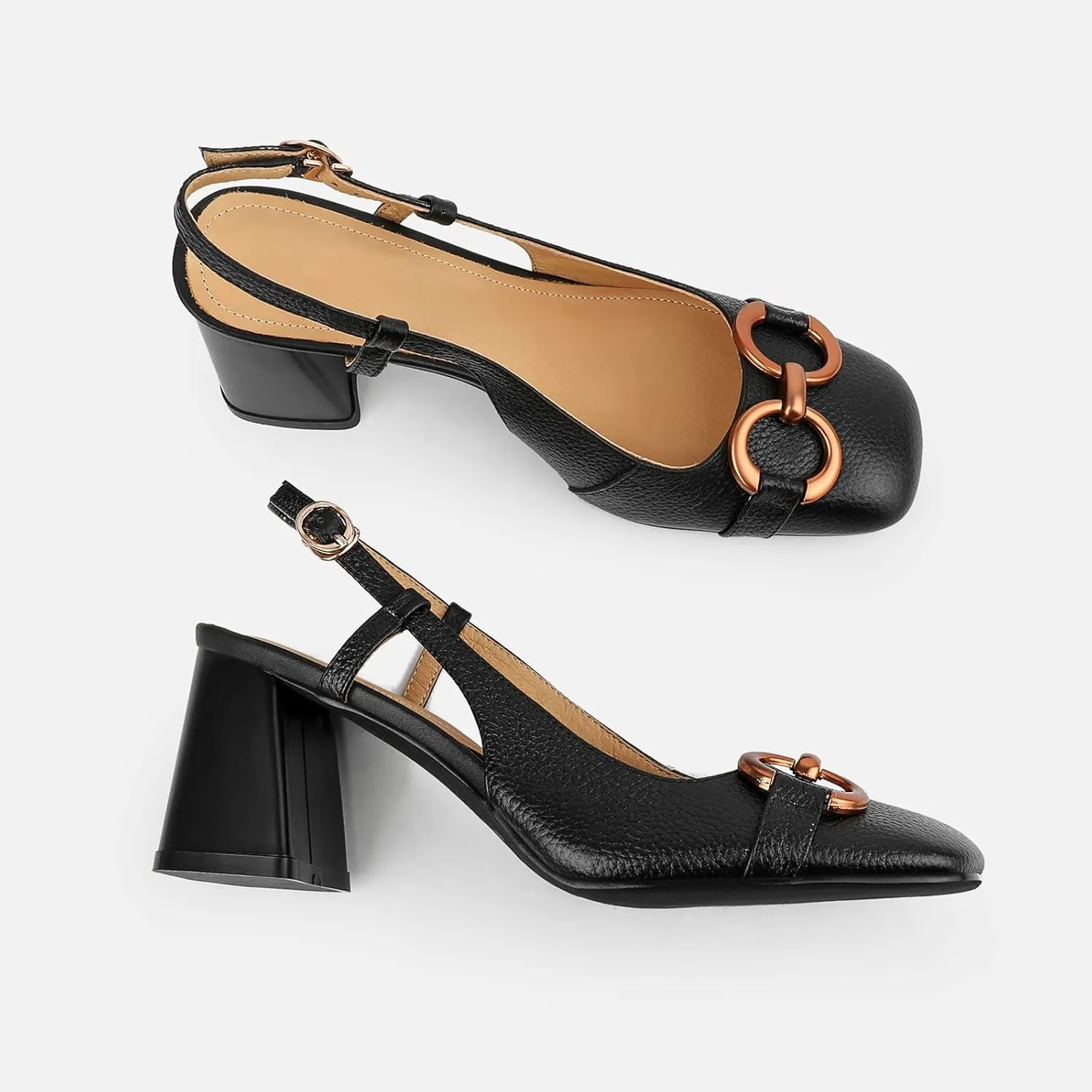 Women's Slingback Square Toe Chunky High Heels Sandals Ankle Buckle Dress Summer Pumps