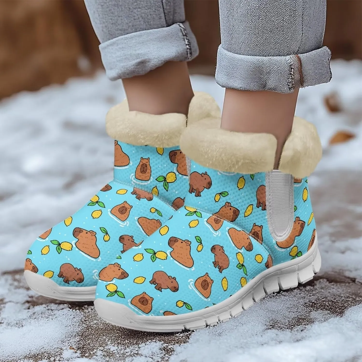 Womens Snow Boots Warm Fur Lined Winter Boots Anti-slip Ankle Booties Memory Foam Lightweight Fuzzy Boots