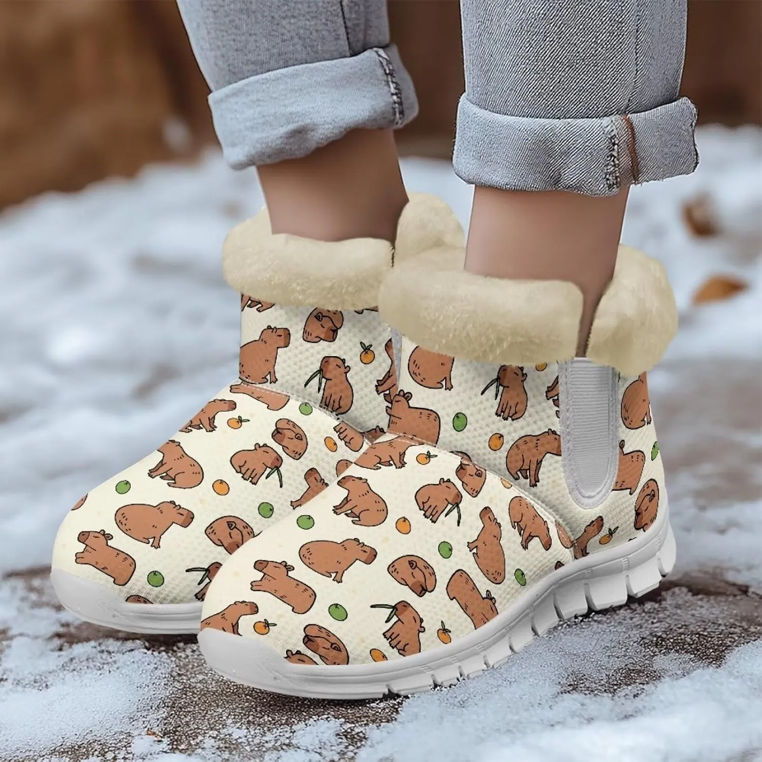 Womens Snow Boots Warm Fur Lined Winter Boots Anti-slip Ankle Booties Memory Foam Lightweight Fuzzy Boots