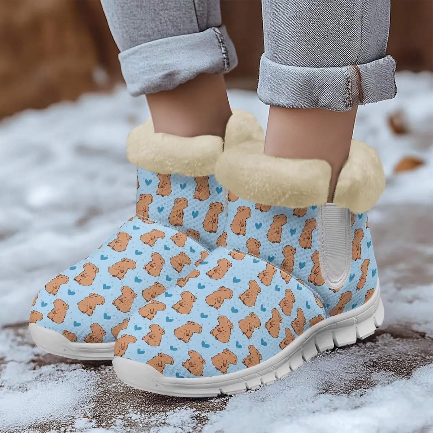 Womens Snow Boots Warm Fur Lined Winter Boots Anti-slip Ankle Booties Memory Foam Lightweight Fuzzy Boots
