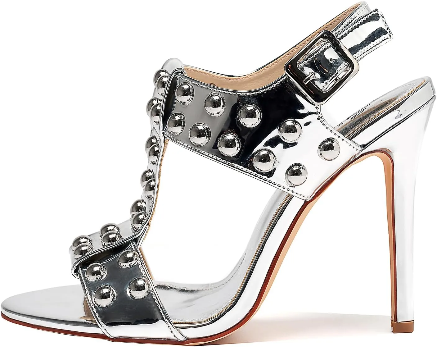 Womens Sparkly Beaded Open Toe Stiletto Sandals Ankle Strap Nightclub Party Wedding Shoes