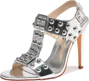 Womens Sparkly Beaded Open Toe Stiletto Sandals Ankle Strap Nightclub Party Wedding Shoes