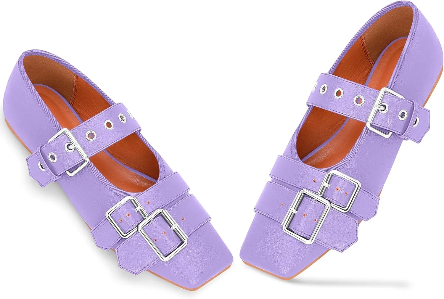 Women's Square Toe Ballet Flats with Buckle Straps Comfortable Mary Jane Shoes