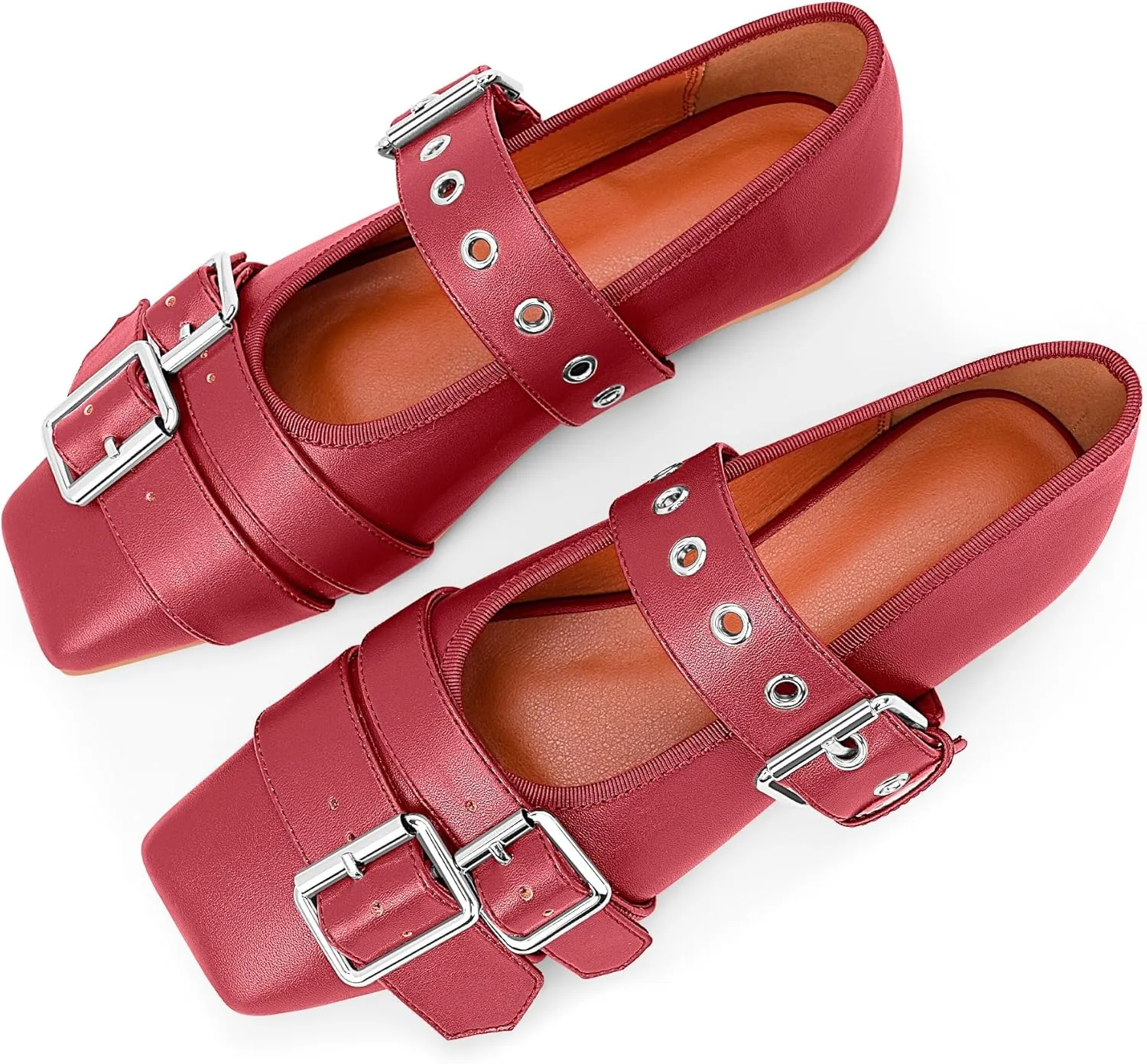 Women's Square Toe Ballet Flats with Buckle Straps Comfortable Mary Jane Shoes