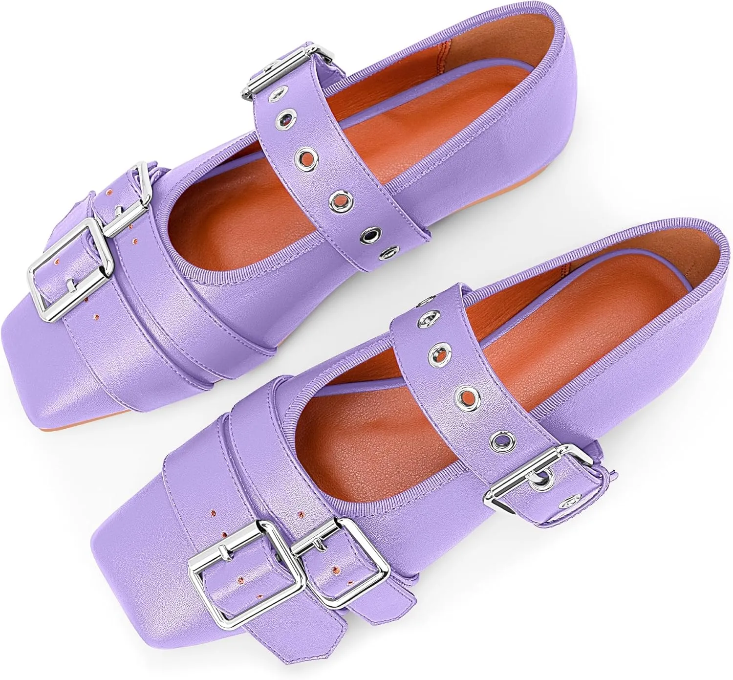 Women's Square Toe Ballet Flats with Buckle Straps Comfortable Mary Jane Shoes