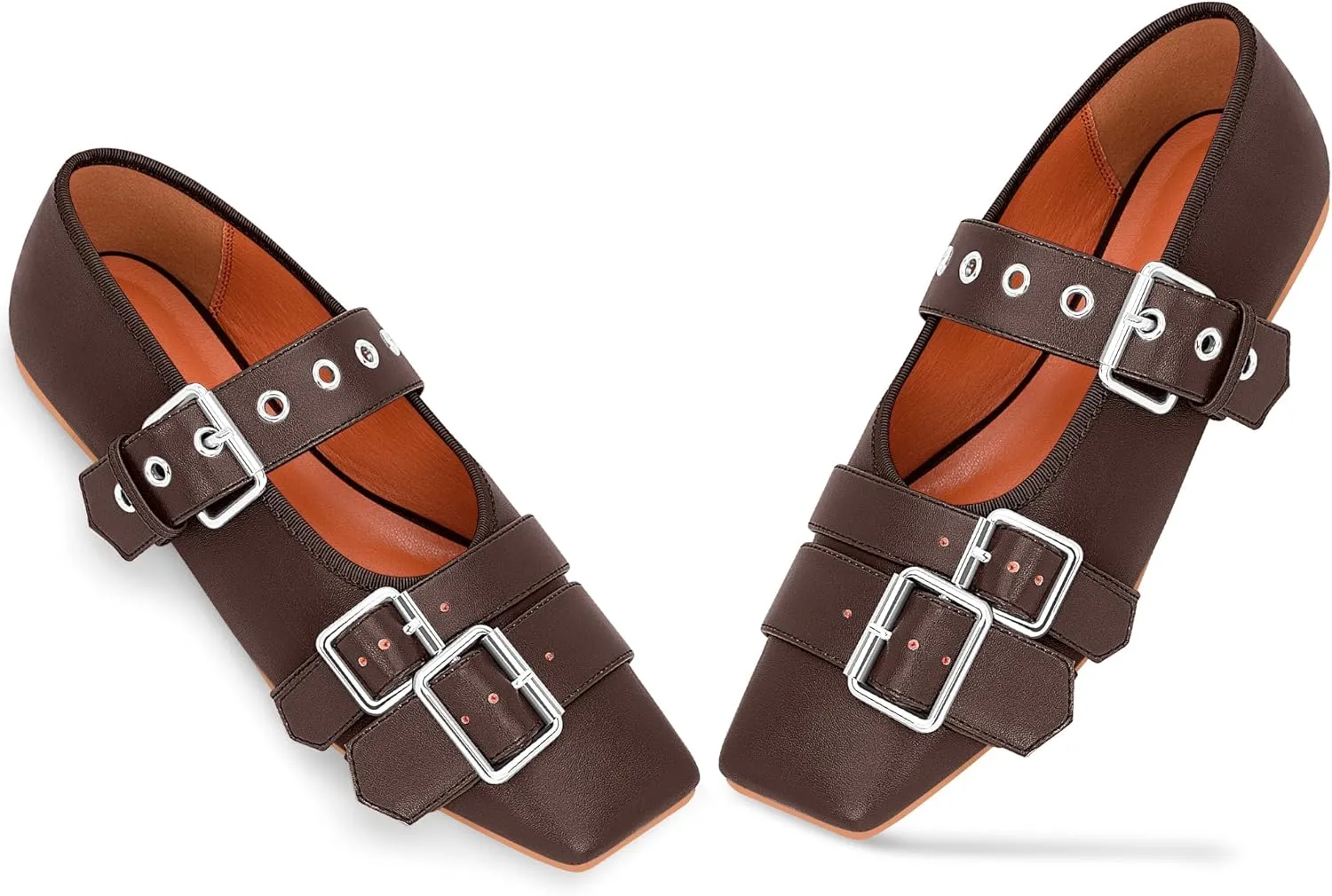 Women's Square Toe Ballet Flats with Buckle Straps Comfortable Mary Jane Shoes
