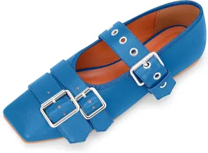 Women's Square Toe Ballet Flats with Buckle Straps Comfortable Mary Jane Shoes
