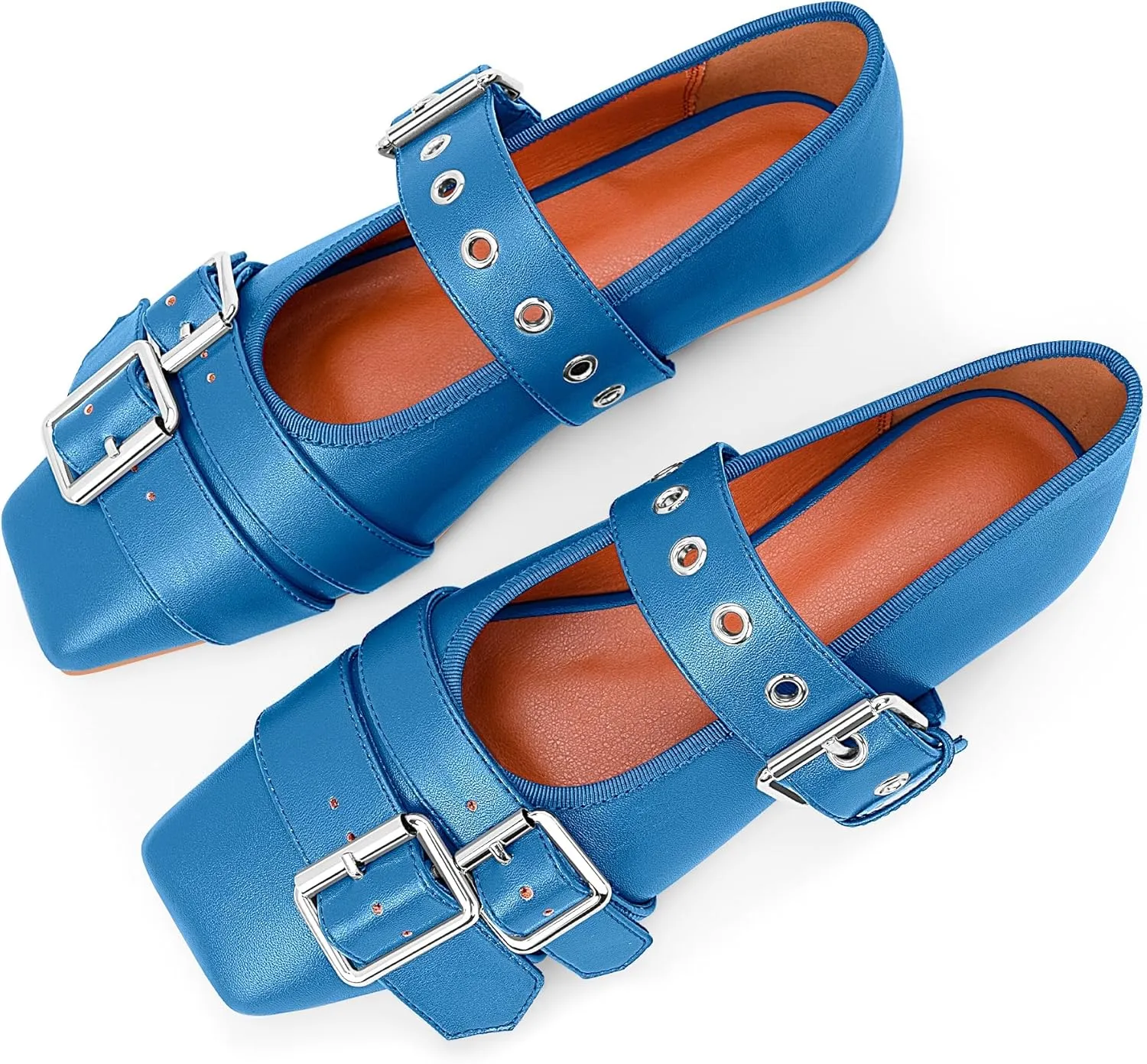 Women's Square Toe Ballet Flats with Buckle Straps Comfortable Mary Jane Shoes