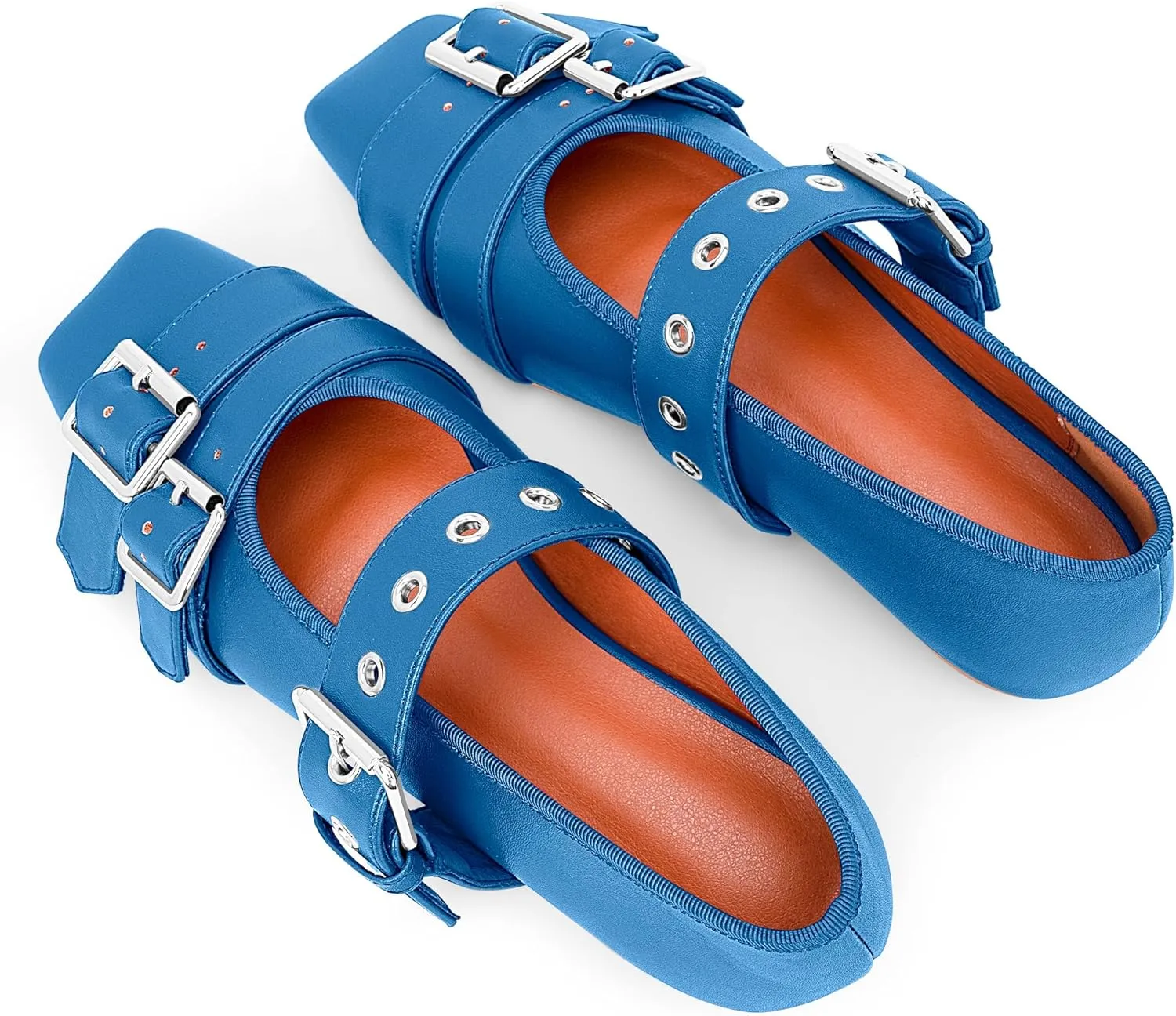 Women's Square Toe Ballet Flats with Buckle Straps Comfortable Mary Jane Shoes