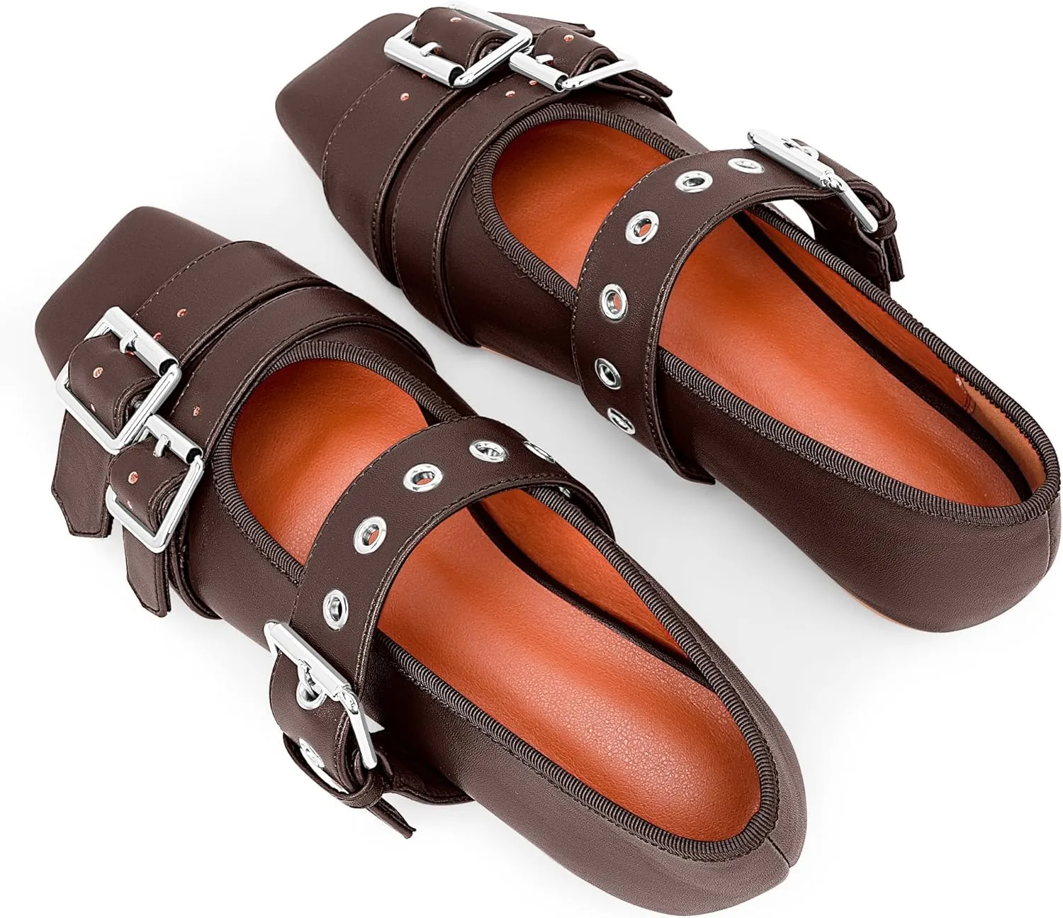 Women's Square Toe Ballet Flats with Buckle Straps Comfortable Mary Jane Shoes