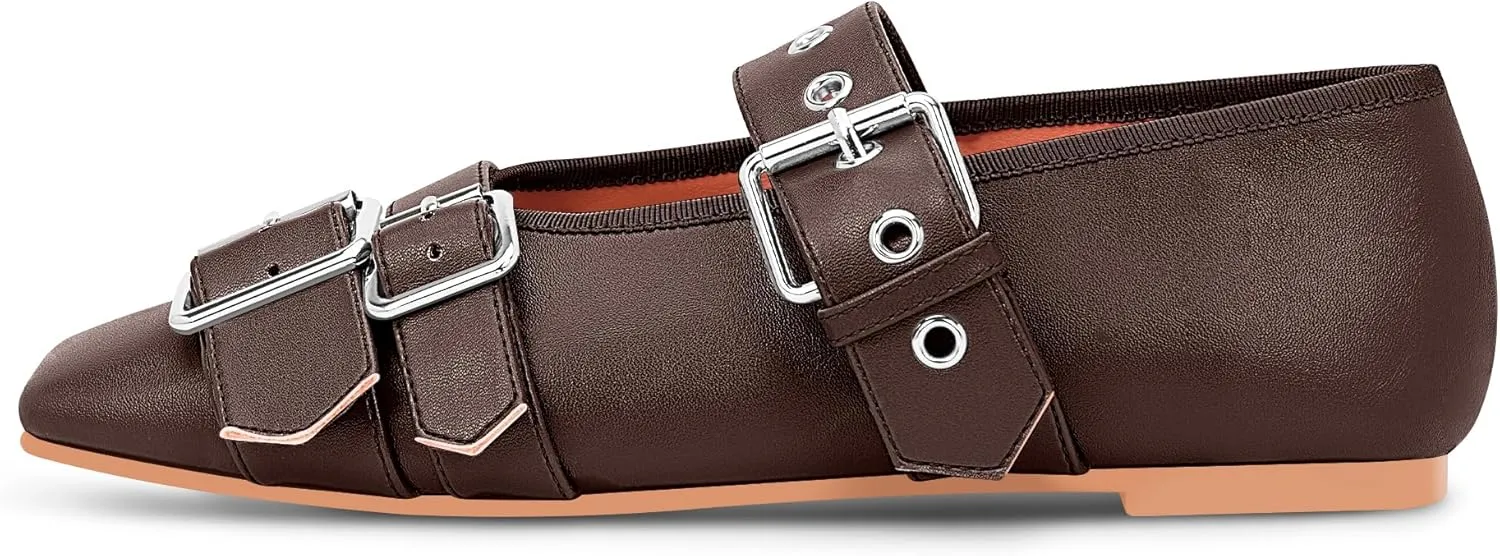 Women's Square Toe Ballet Flats with Buckle Straps Comfortable Mary Jane Shoes