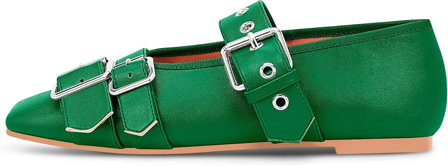 Women's Square Toe Ballet Flats with Buckle Straps Comfortable Mary Jane Shoes